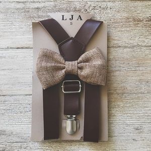 Brown Suspenders & Burlap Bow tie set
